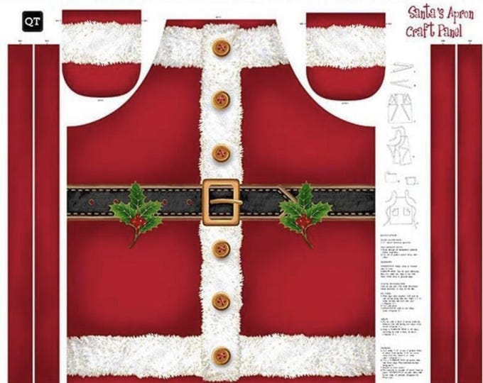 Christmas Apron Sewing Panel – Santa Design with Gold Accents – 100% Cotton, 35" x 44"