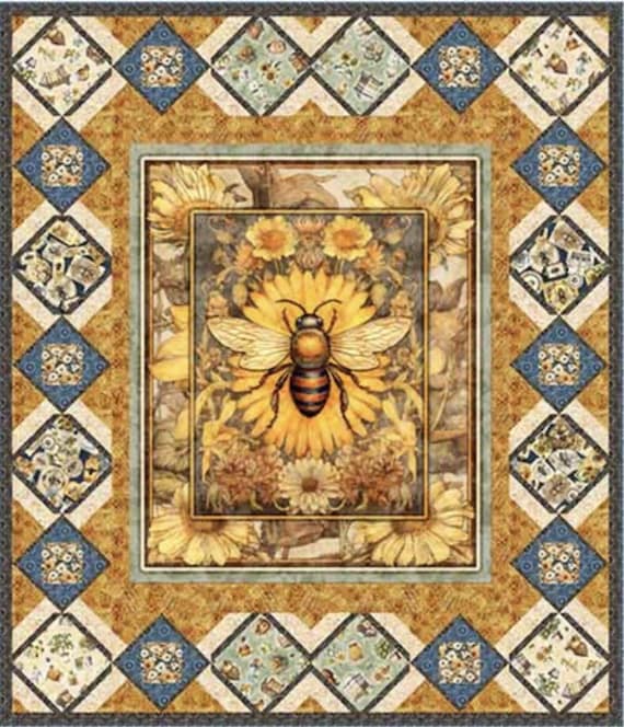 Queen Bee Quilt Kit – Bee & Honey Garden Quilt – QT Fabrics Panel Quilt