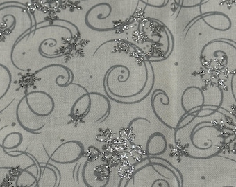 Silver Glitter Swirl Snowflake – Winter Wonderland Fabric 202