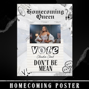 Homecoming Queen Poster, Newspaper Theme Homecoming Poster, Homecoming Campaign, Class Treasurer, Class President, Edit then Print poster