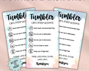 Printable Tumbler Cup Care Card, Instructions Card, Tumbler Instructions Care Card, Cup Care Card, Canva Template
