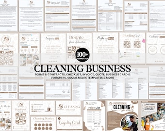 Cleaning Business Forms Bundle, Cleaning Intake Form, Service agreement, Logos, Business Flyer, Business Cards, Social Media