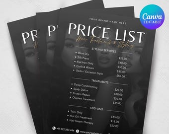 Price List Template, Hair Pricing Flyer, Price List Flyer,Pricing Guide Sheet,Salon Business Flyer,Price Guide Template, Business Price List