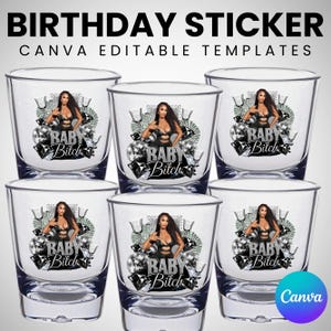 All Black Theme Birthday Sticker, Styrofoam Cup Sticker, Shot Glass, All Zodiac Signs, T-Shirt Design, Canva Template, Instant Download image 3