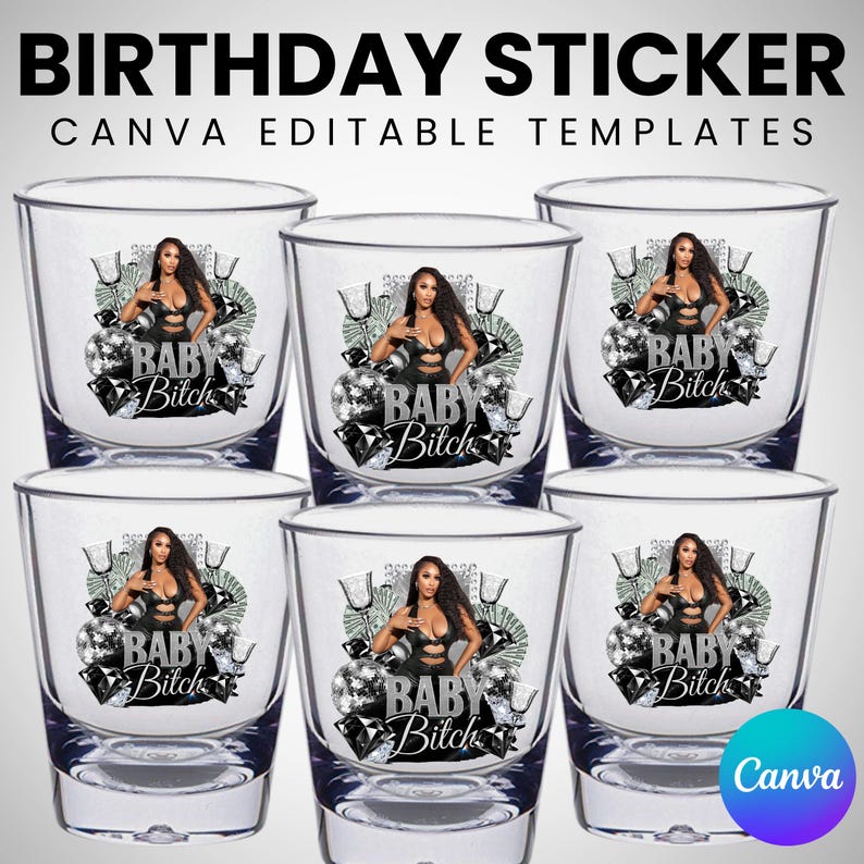 All Black Theme Birthday Sticker, Styrofoam Cup Sticker, Shot Glass, All Zodiac Signs, T-Shirt Design, Canva Template, Instant Download image 3