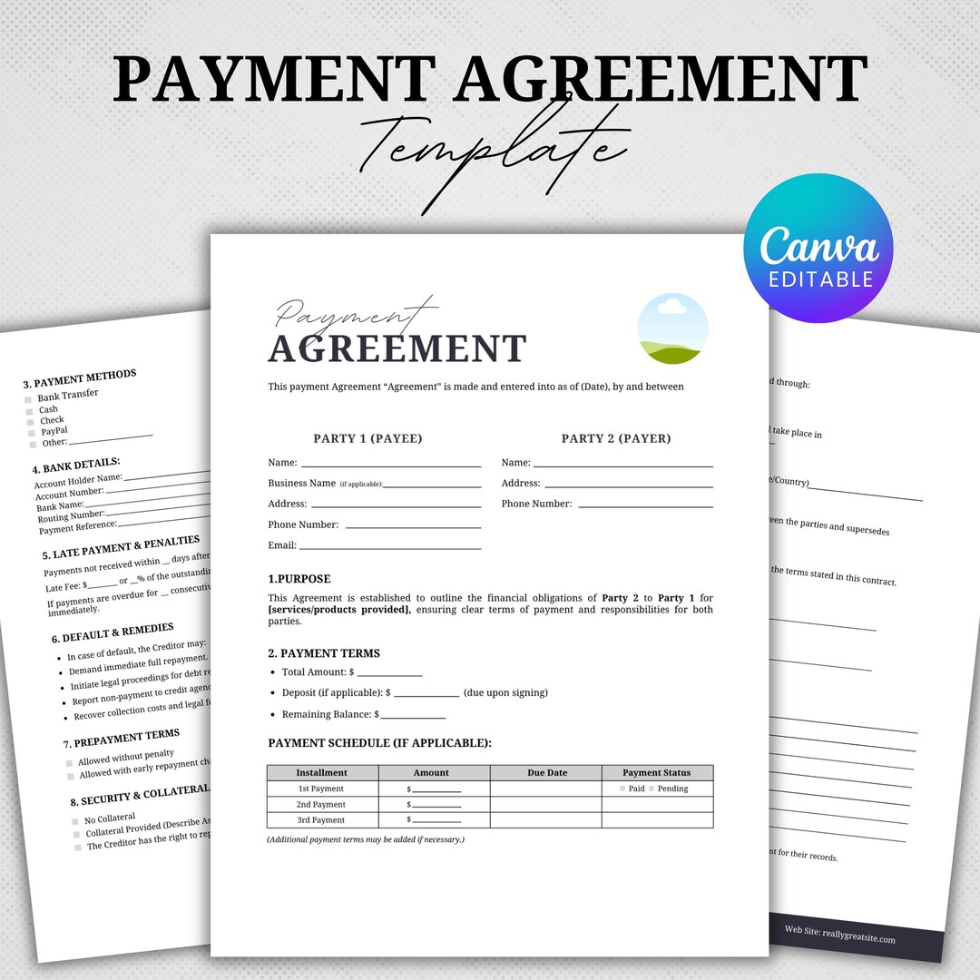 Payment Agreement Contract Template, Agreement Template, Payment