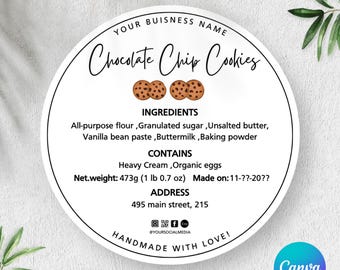 Editable Cottage Food Label,Printable Food Label,Cottage Law Cookie Label,Diy Bakery Ingredient Label,Home Bakery Stickers,Home Bakery Label