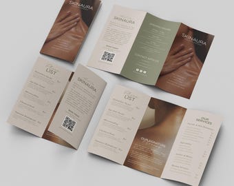 Esthetician Trifold Brochure, Skincare Trifold Price List Brochure, Aesthetic Brochure,  Beauty Esthetician Flyer, Canva Template