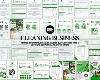 Editable Cleaning Business Forms Bundle, Cleaning Intake Form, Service agreement, Logos, Business Flyer, Business Cards, Social Media