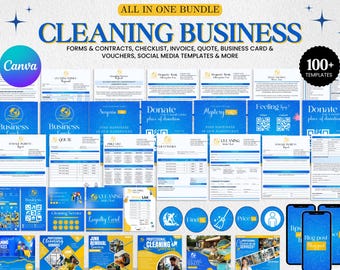 Cleaning Business Forms Bundle, Cleaning Intake Form, Service agreement, Logos, Business Flyer, Business Cards, Social Media