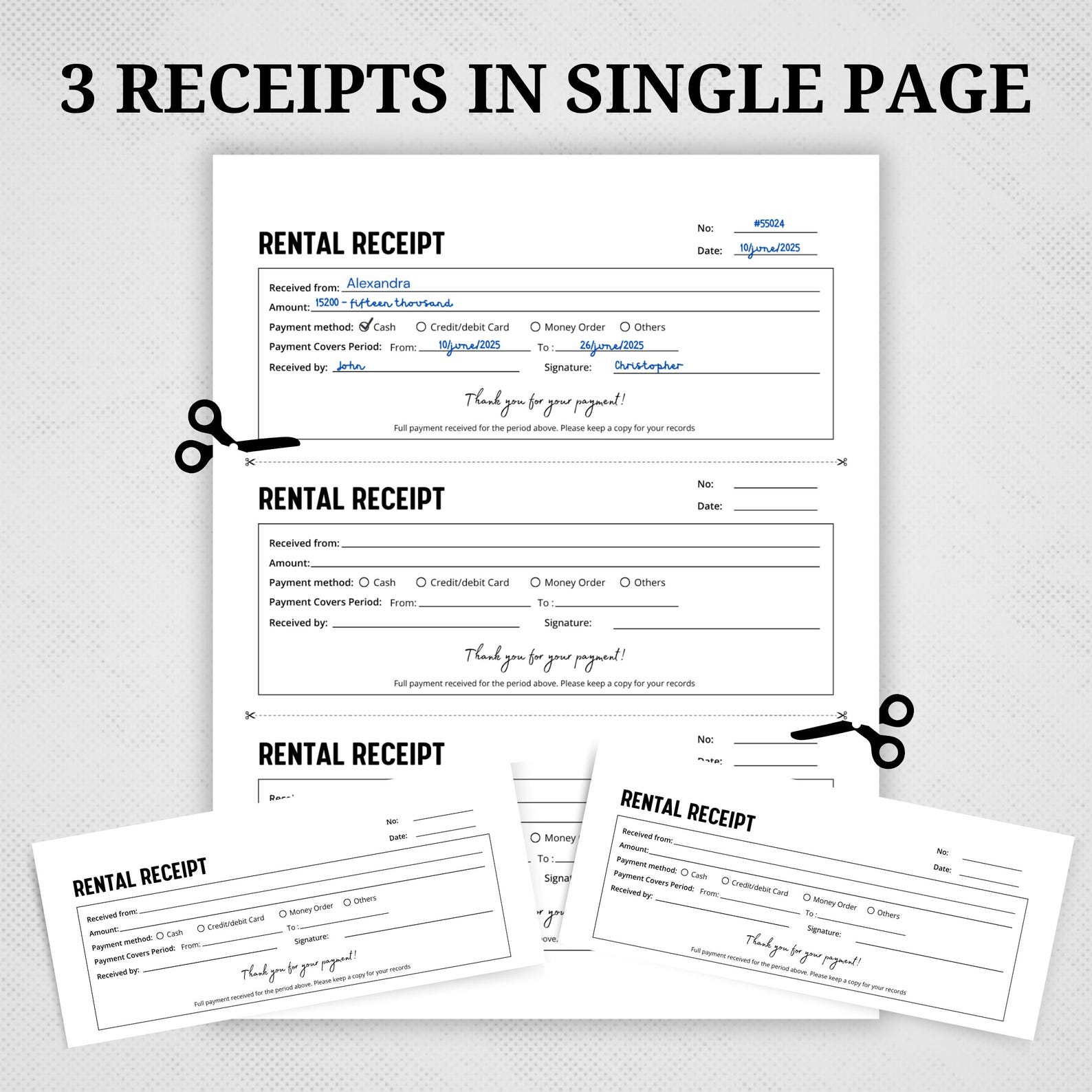 Simple Rent Receits Editable Rent Receipt Template, Printable Simple Rent Receipt ...