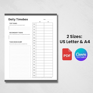 Printable Daily Timebox Planner, Time Blocking Planner, Daily Planner Printable, 24 Hour Planner,Timeboxing Digital Planner. Daily Timeblock