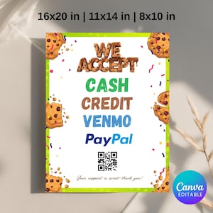 Wij accepteren contant geld, Venmo- en Paypal-betalingsbord, wij accepteren Venmo, accepteren betalingsbord, contant bord, wij accepteren betaling, sjabloon voor contante fondsenwerving