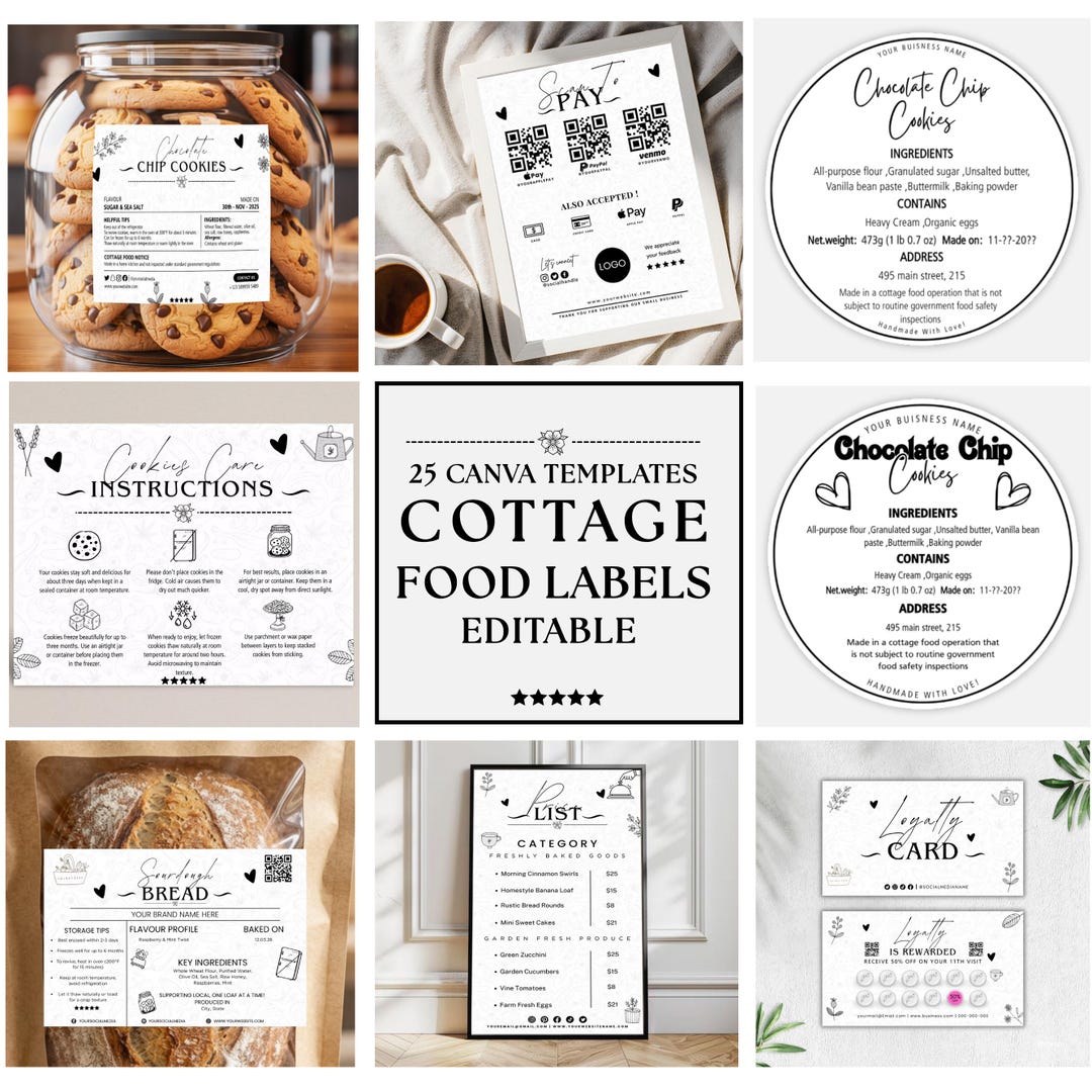 Editable Cottage Food Labels Bundle, DIY Bakery Food Ingredient Labels ...