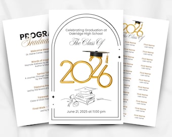2026 Graduation Program Template, Editable 2025 Ceremony Card, Class of 2025, High School & College Graduation Program, Instant Download