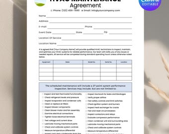 Plantilla de contrato de mantenimiento de HVAC, mantenimiento comercial de HVAC, plantilla de mantenimiento de HVAC, plantilla de contrato de HVAC en Canva