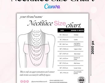 Necklace Size Guide Template, Size chart for Necklace display, Necklace Size Guide card, Chain Necklace Canva Template, instant download