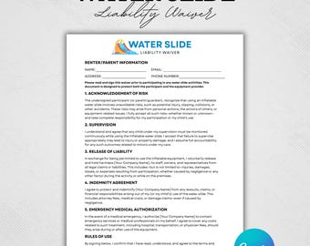 Inflatable Water Slide & Bounce House Liability Waiver, Water Slide Waiver Consent Form,Equipment Rental Release Template, Bounce House Form
