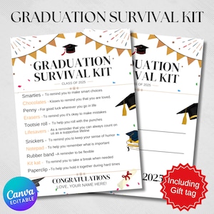 EDITABLE Graduation Survival Kit, After Graduation Survival Kit, Graduate Gift Idea, Printable Survival Kit, Graduation Party Favors, Canva