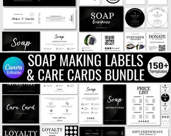 Editable Soap Business Bundle, Editable Soap Labels, Soap Care Cards, Soap Business Branding Kit, Canva Template Instant Download