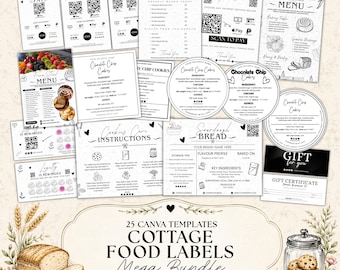 Cottage Food Labels Bundle, Cottage Law Labels, Cottage Bakery Business QR Code Sign Price List Loyalty Cards, Canva Template