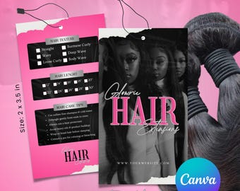 Hair Hang Tag Template, Editable Hair Tag, DIY Hair Hang Tag Design, Hair Business Tags, Hair Packaging, Canva Template, Instant Download