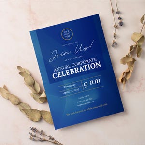 Business Invitation Template, Corporate Annual Celebration Dinner Party Anniversary, Office Anniversary Printable Party, Canva Template