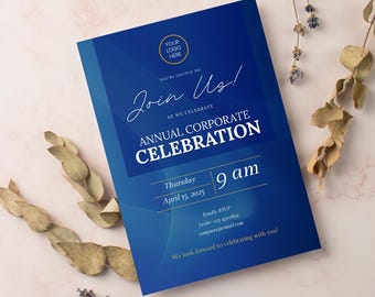 Business Invitation Template, Corporate Annual Celebration Dinner Party Anniversary, Office Anniversary Printable Party, Canva Template