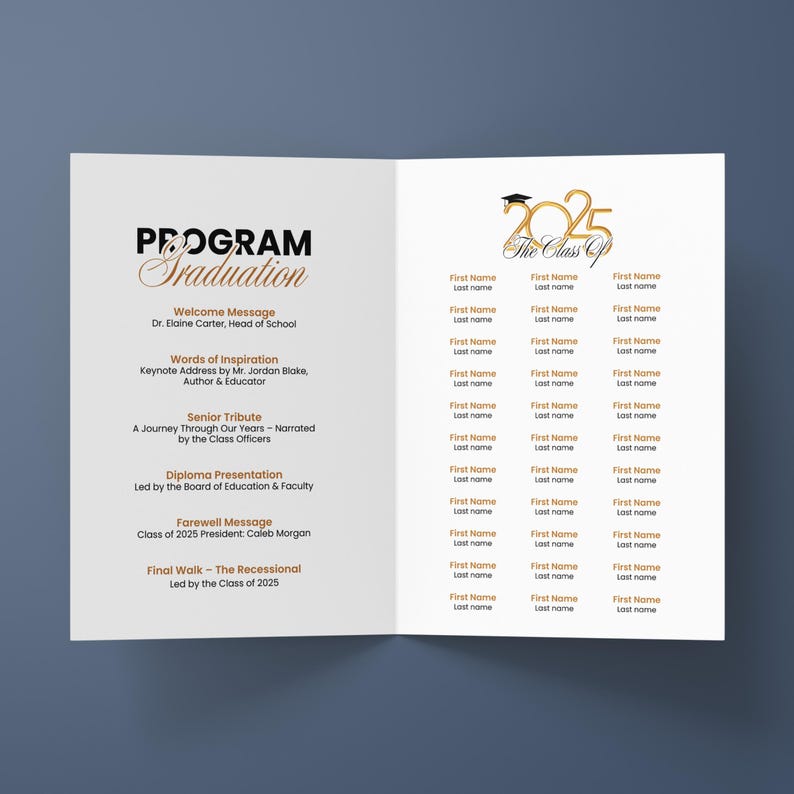 2025 Graduation Program Template, Editable 2025 Ceremony Card, Class of ...