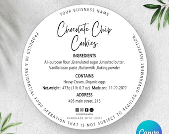 Editable Cottage Food Label,Printable Food Label,Cottage Law Cookie Label,Diy Bakery Ingredient Label,Home Bakery Stickers,Home Bakery Label