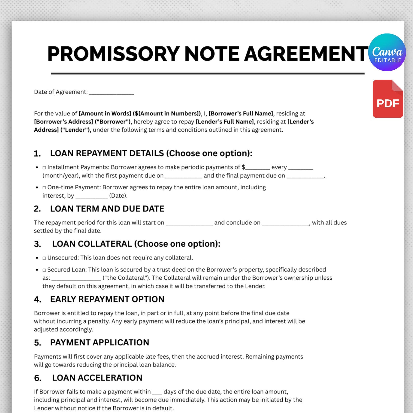 Decorative Promissory Note Form.pdf Promissory Note Template, Editable Promissory Note Form, Professional ...