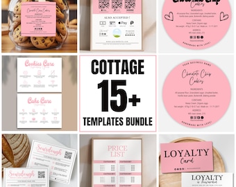 Editable Cottage Food Labels Bundle, 40+ Cottage Food Business Canva Templates, Cottage Food Labels, QR Code Sign Price List Loyalty Cards