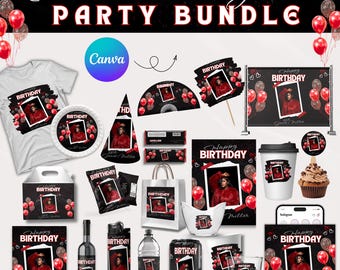 Birthday Party Decor Templates Bundle, 35+ Canva Templates For Birthday Party, Instant Download