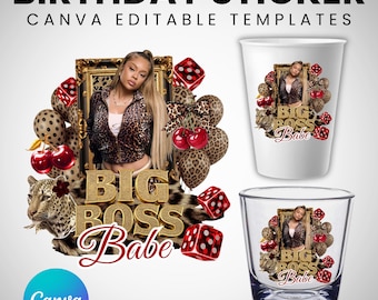 Cheetah Birthday Sticker, Styrofoam Cup Sticker, Cheetah Cherry Shot Glass, All Zodiac Signs, T-Shirt Design, Canva Template