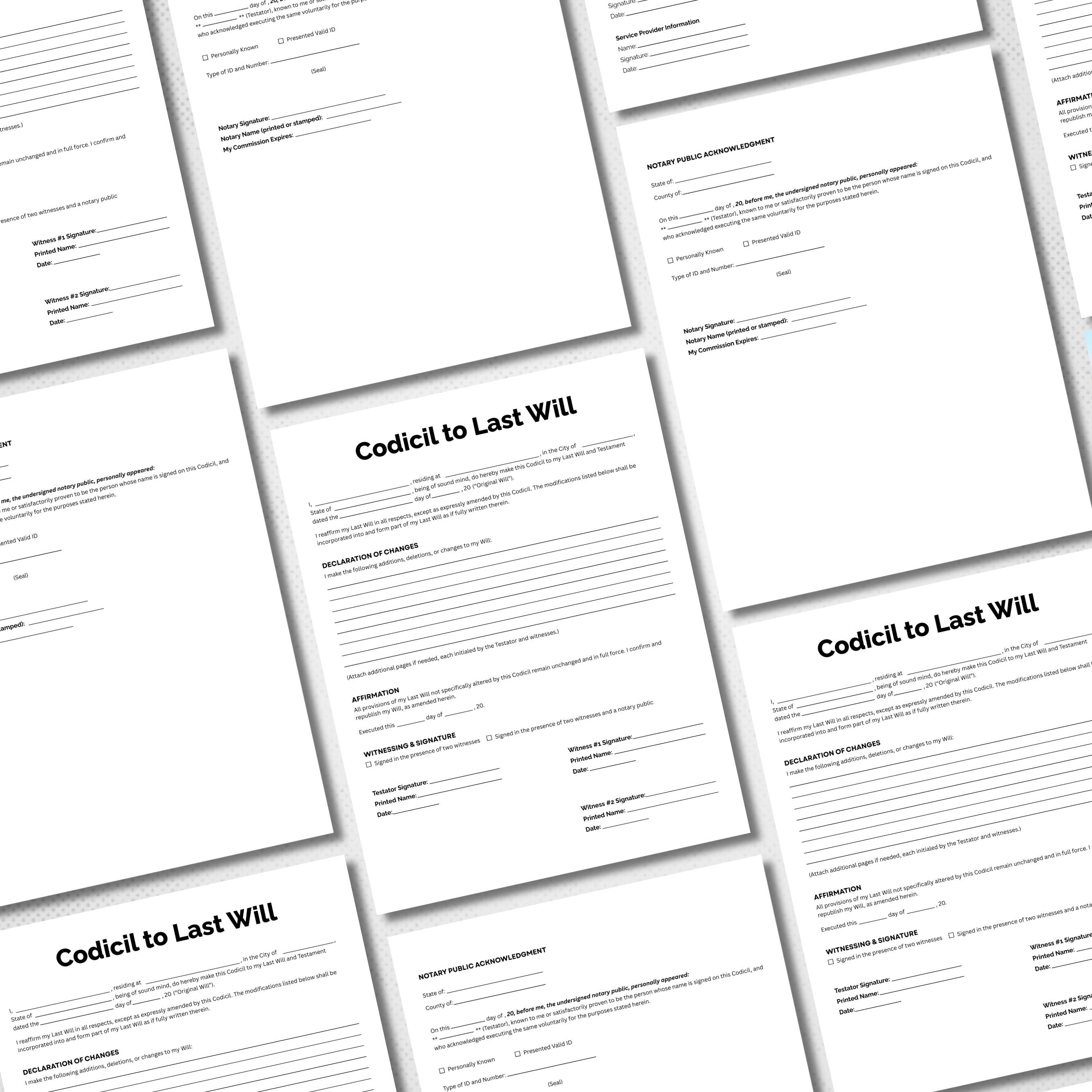 Will Codicil, Will Codicil Template, Will Codicil Forms, Codicil