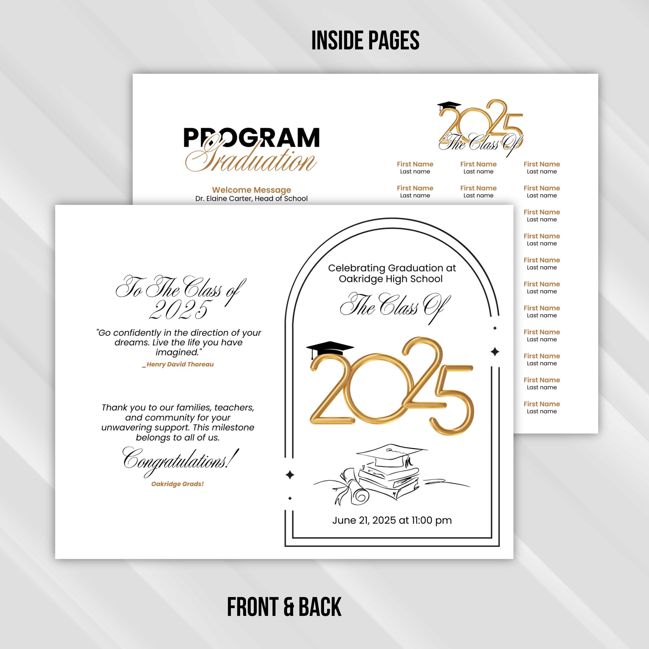 2025 Graduation Program Template, Editable 2025 Ceremony Card, Class of ...