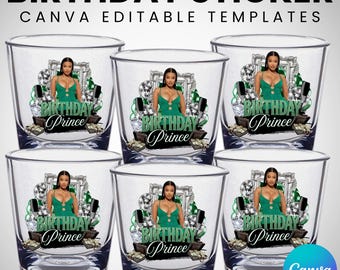 Shot Glass Sticker, Green And Silver Birthday Sticker, Styrofoam Cup Sticker, All Zodiac Signs, T-Shirt Design, Canva Template