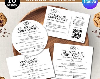 15+ Cottage Food Labels Bundle, QR Code Cookies Ingredients Label Cottage Food Law Sticker Design, Bakery Business Canva Template