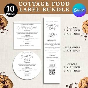 Pacchetto di modelli di etichette per alimenti artigianali, etichette per ingredienti di biscotti, adesivi per ingredienti di panetteria, modello di attività di panetteria modificabile Canva