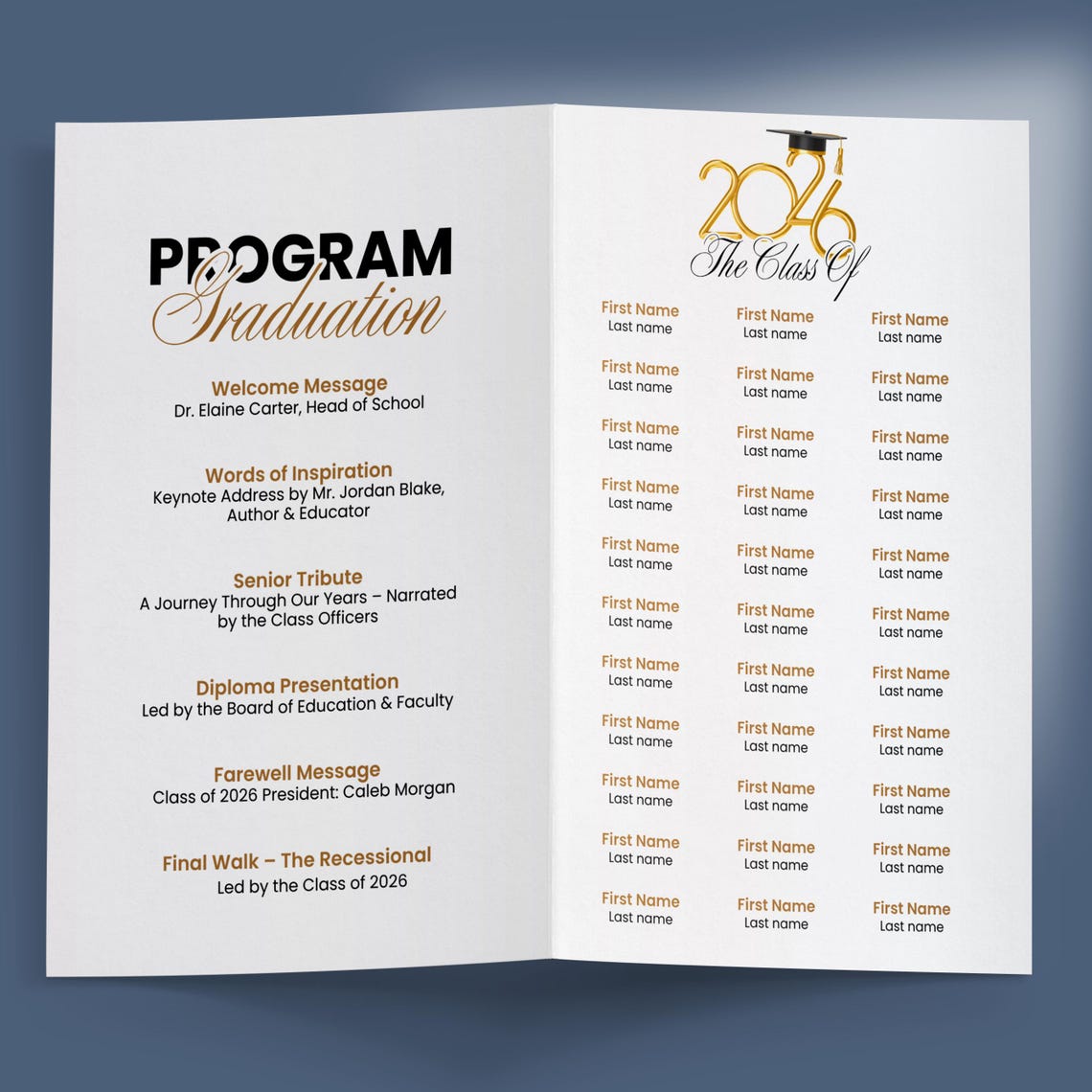 2026 Graduation Program Template, Editable 2025 Ceremony Card, Class of ...