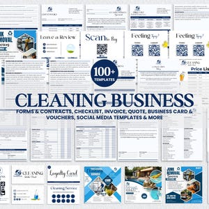 Printable Cleaning Business Forms, Cleaning Intake Form, Service agreement, Logos, Business Flyer, Business Cards, Social Media