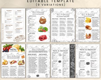 Charcuterie Business Pricelist Menu Board Template, Charcuterie Menu Card, Price & Menu List, Grazing Table Menu, Charcuterie Menu List