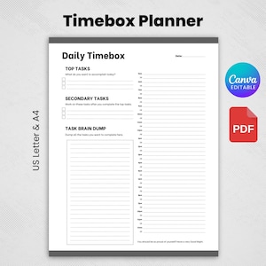 Printable Daily Timebox Planner, Time Blocking Planner, Daily Planner Printable, 24 Hour Planner,Timeboxing Digital Planner. Daily Timeblock