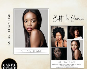 Comp Card, Model Comp Card Template, Zed Card For Models Template, Model Comp Card Three Photos, Canva Template Instant Download