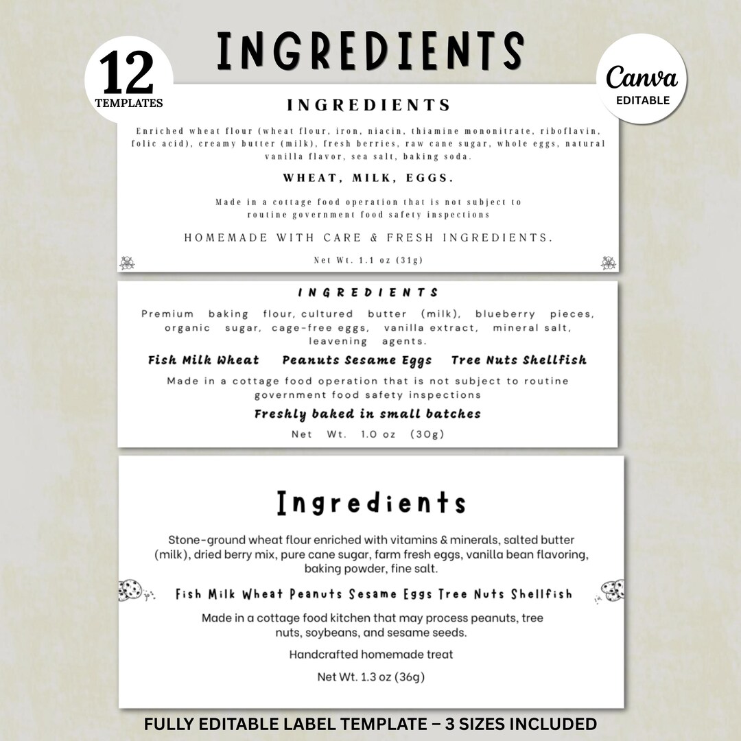 Make Ingredients Label Cottage Food Ingredient Labels, Minimalist Ingredient Label for Home ...