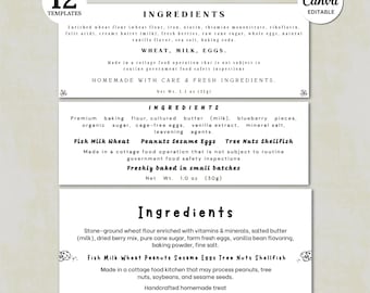 Cottage Food Ingredient Labels, Minimalist Ingredient Label For Home Made Goods, Canva Template, Instant Download
