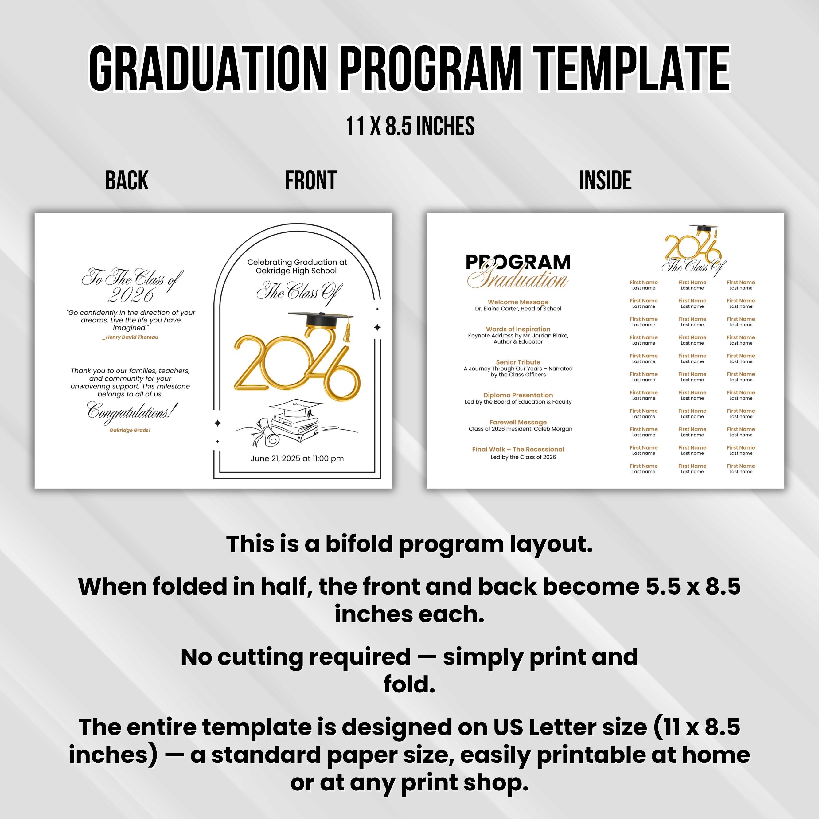 2026 Graduation Program Template, Editable 2025 Ceremony Card, Class of ...