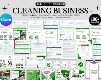 Cleaning Business Forms Bundle, Cleaning Intake Form, Service agreement, Logos, Business Flyer, Business Cards, Social Media