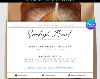 Cottage Food Label For Sourdough Bread Box, Home Bakery Ingredient Label, Canva Template Instant Download