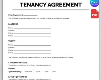 Simple Tenancy Agreement. Rental Agreement Printable, Simple Tenancy contract, Printable tenancy agreement, Canva Template